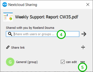 client Nextcloud, Gestion des droits : menu contextuel
