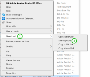 client Nextcloud, Gestion des droits : boîte de dialogue