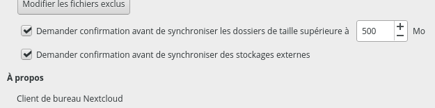 synchronisation partielle : vérifier si une limite de taille des fichiers, respectivement des dossiers, est activée