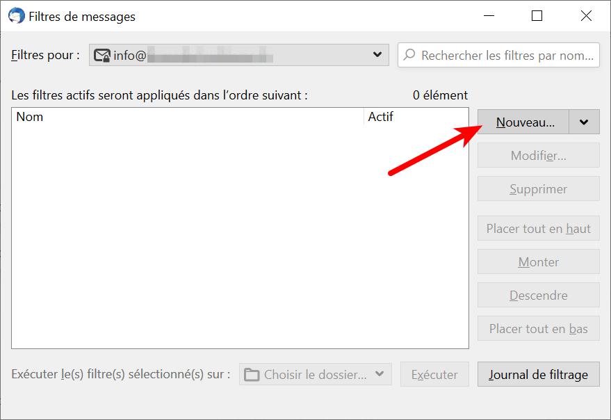 thunderbird : créer un nouveau filtre